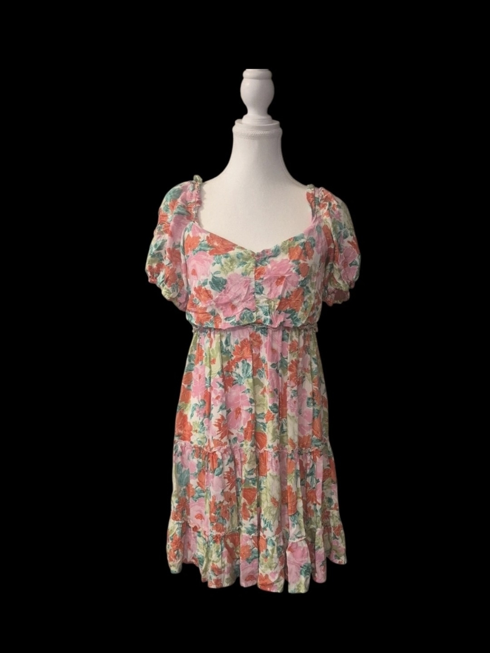 Umgee Pink Floral Puff-Sleeve Mini Dress